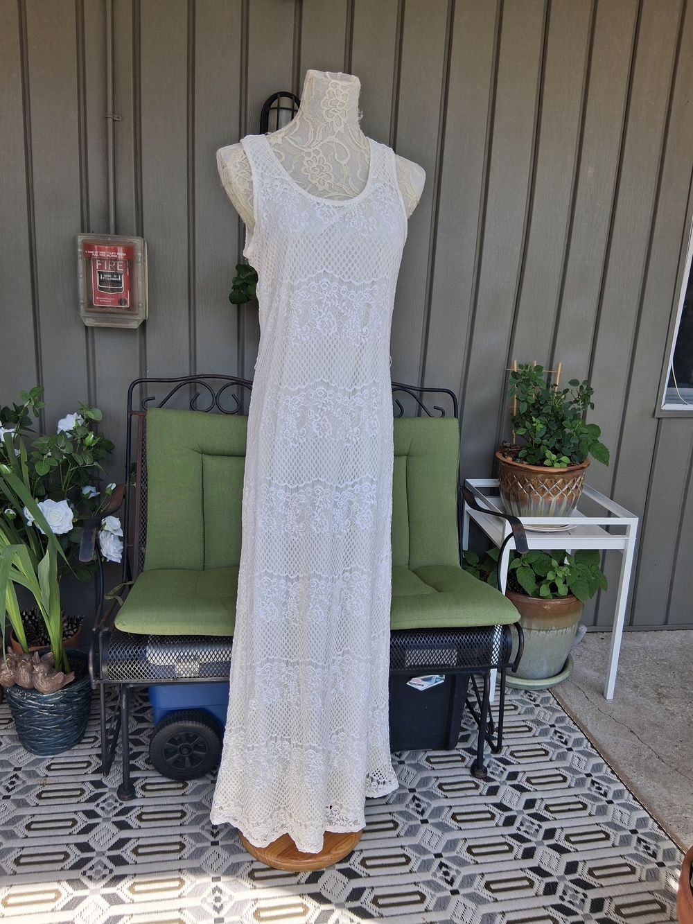 Sharagano Boho White Crochet Lace Maxi Dress